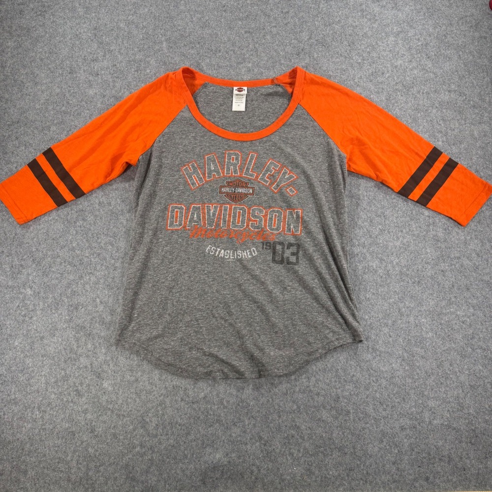 Harley Davidson Womens Raglan Shirt Gray Orange Gengras Hartford CT Medium USA